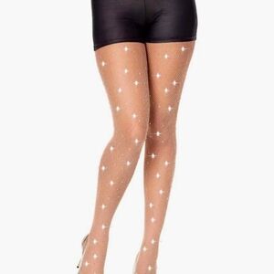 New Rhinestone Studded Beige Fishnet Tights